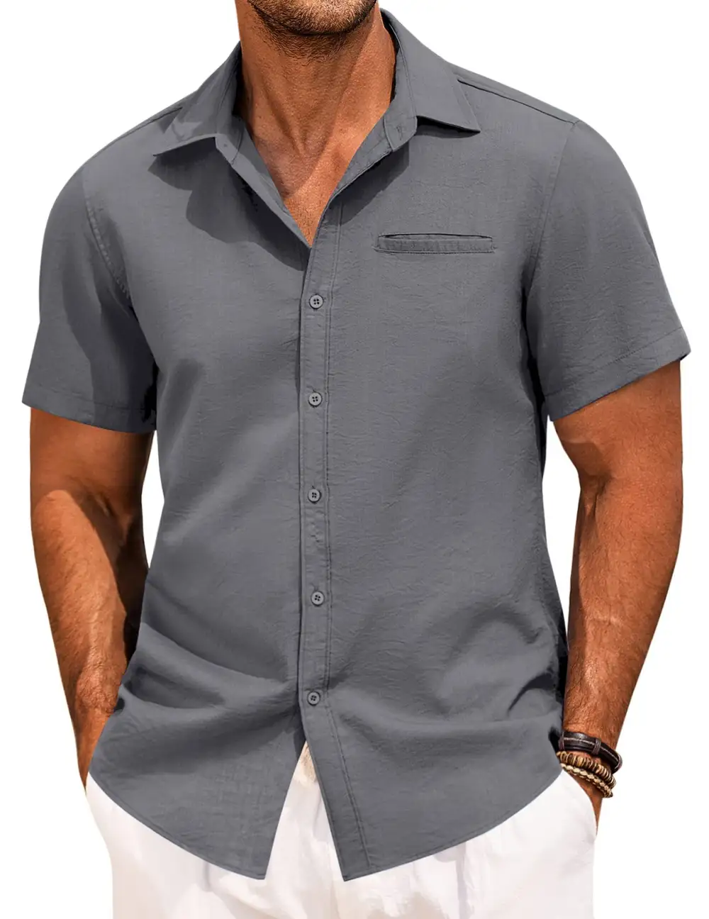 Linen Blend Button Front Shirt