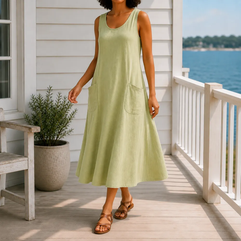 A-Line Sleeveless Midi Dress