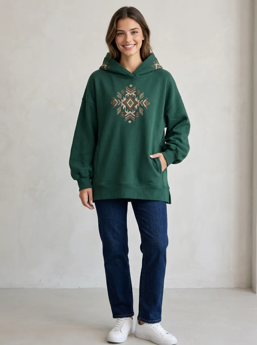 Women's Boho Geometric Graphic Pattern Relaxed Layer Hoodie
