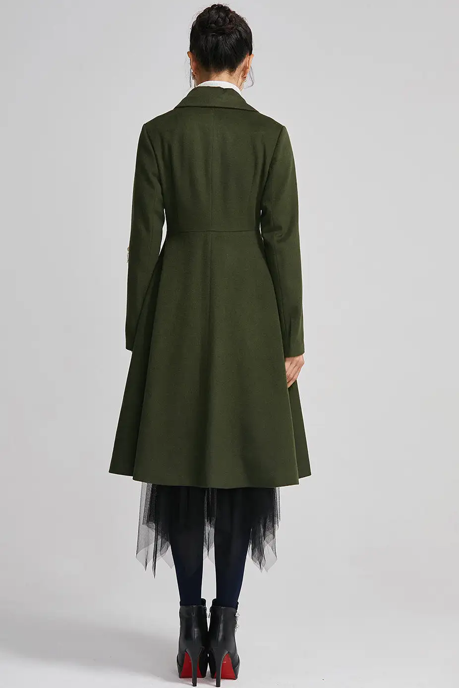 Wool Blend Tailored Pocketed Button Front Midi Coat
