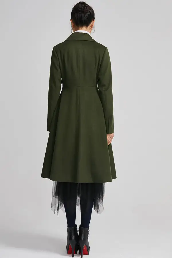 Wool Blend Tailored Pocketed Button Front Midi Coat