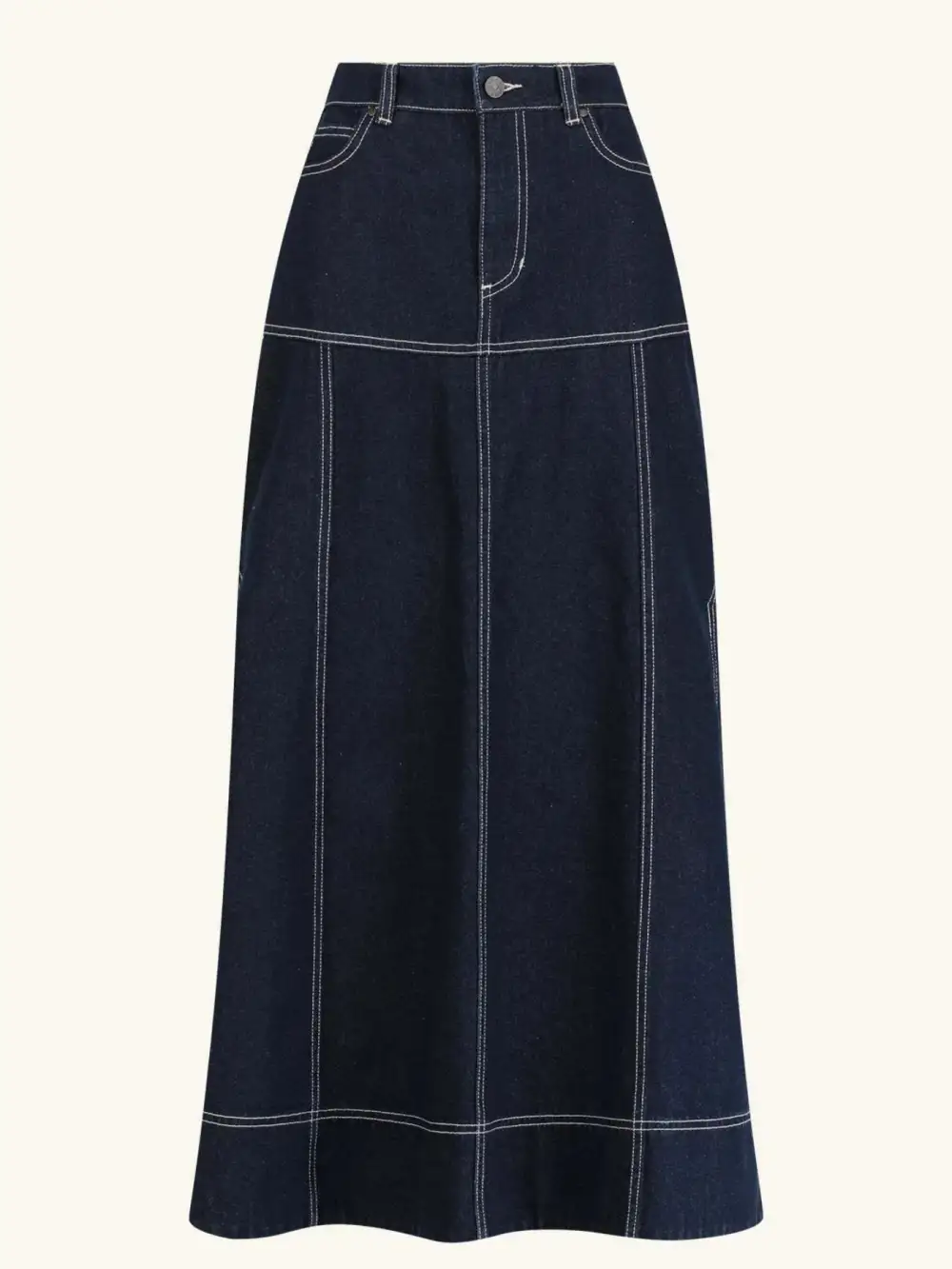 High-Waist Side Slit Contrast Stitch Maxi Skirt
