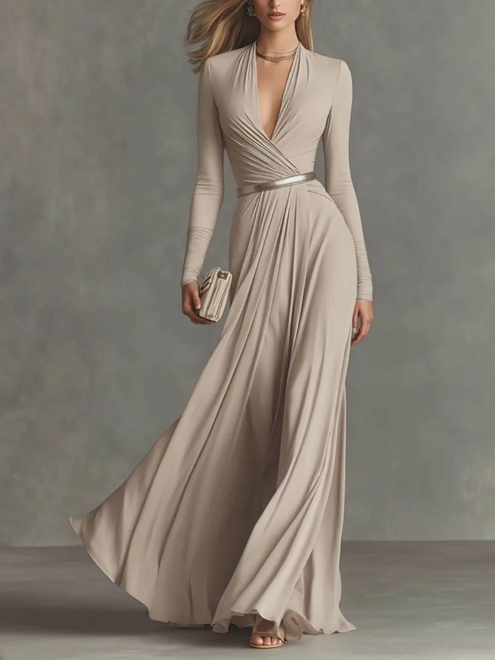 Pleated Wrap Maxi Dress
