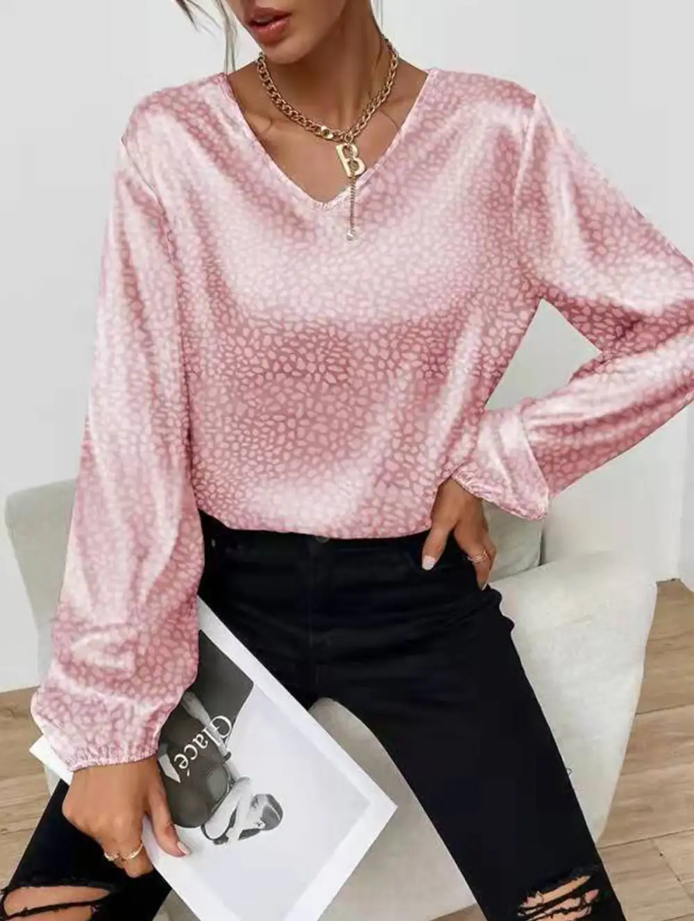 Leopard Print V Neck Top