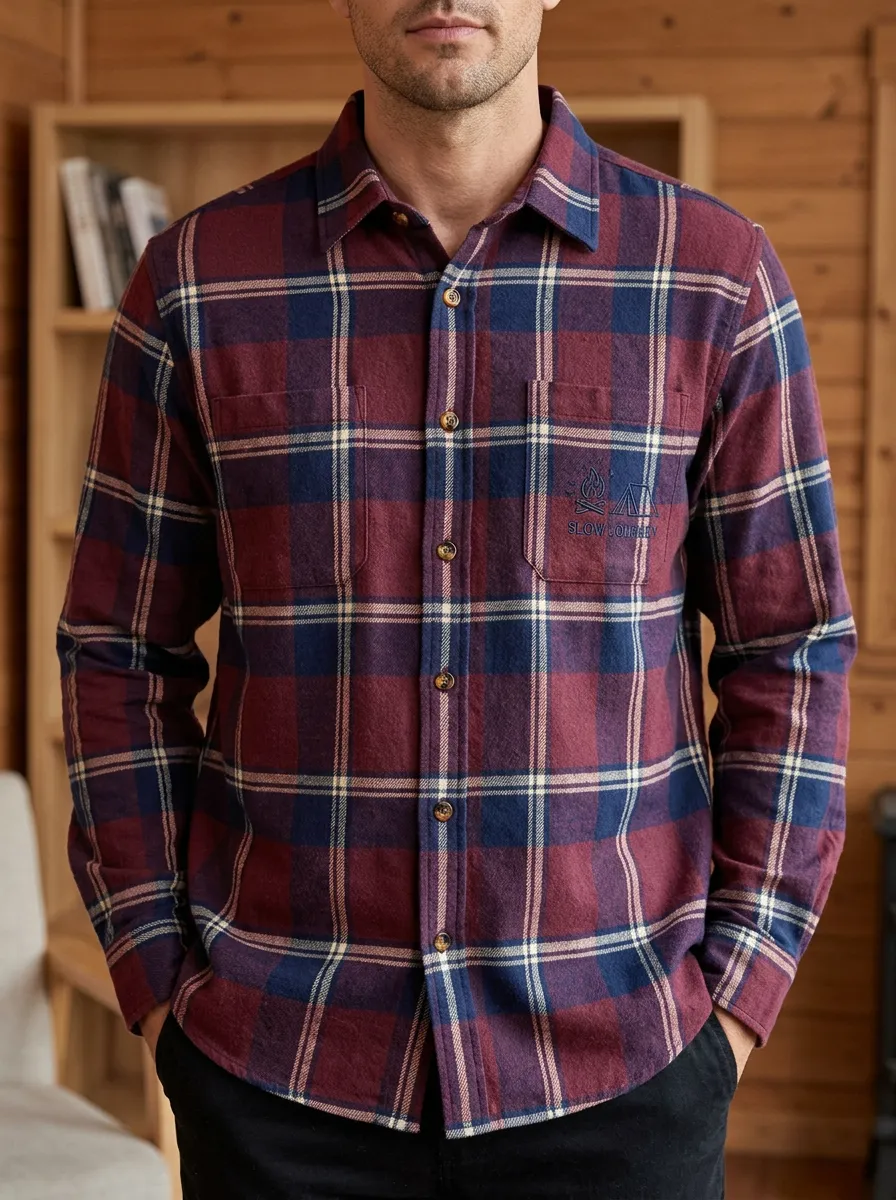 Campfire Tent Plaid Button Cuff Shirt