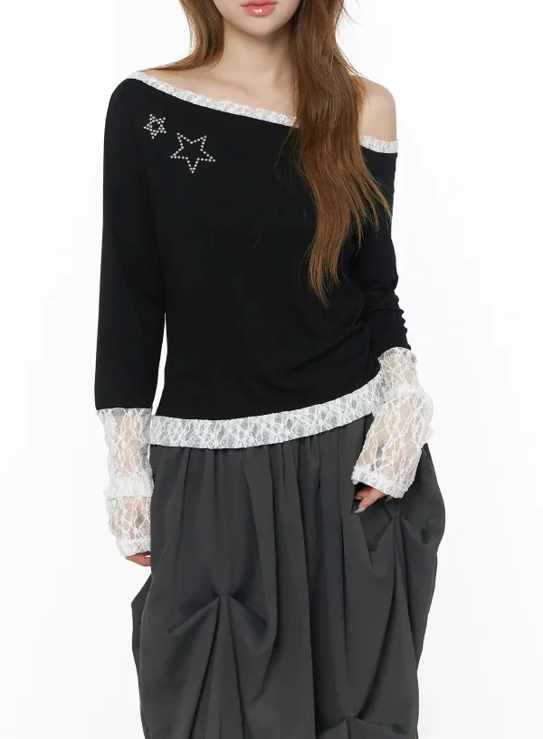 Lace Trim Off-Shoulder Top