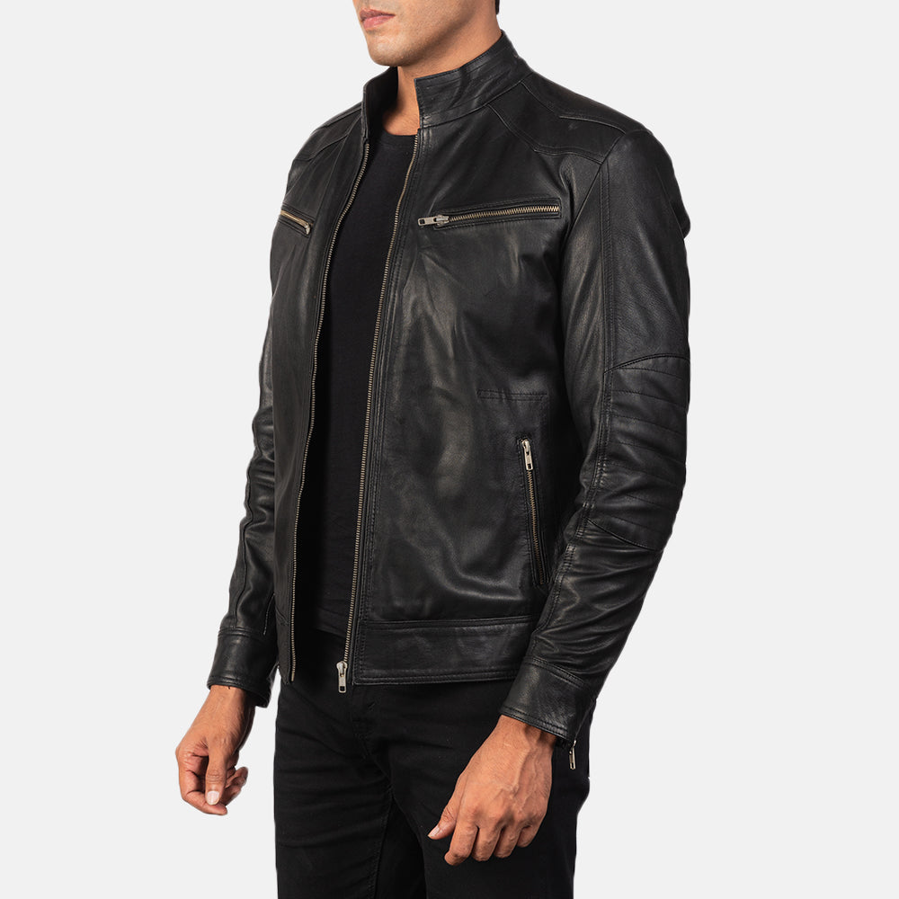 Men's Classic Panel Detail Biker Leather Jacket