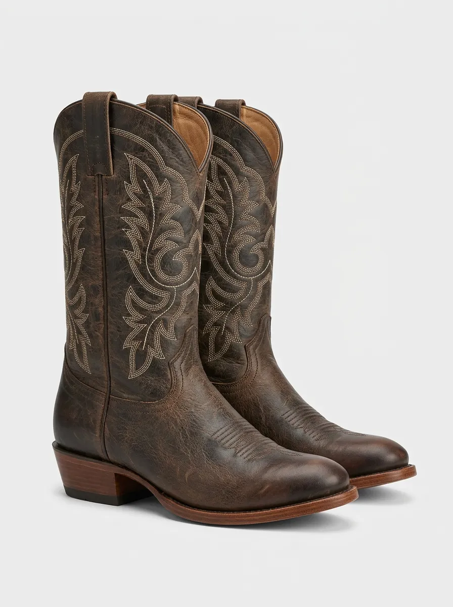 Trail Embroidered Distressed Classic-Look Western Boots