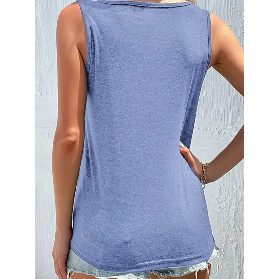 Full Size Decorative Button Round Neck Tank