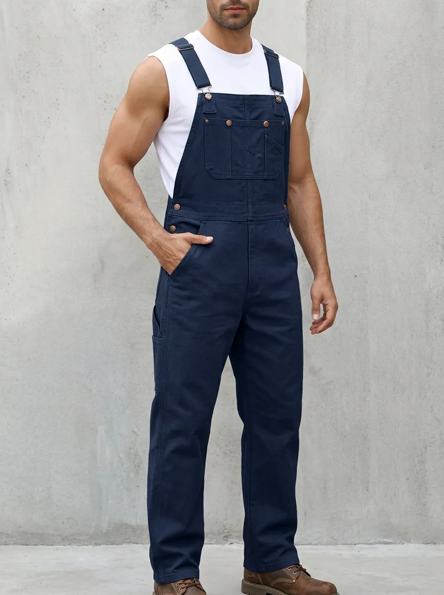 Men's Casual Workwear Navy Blue Denim Bib Overalls