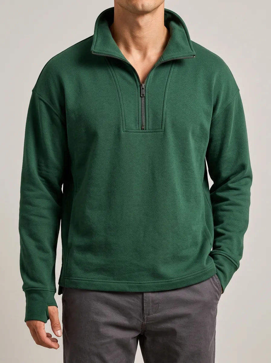 Laid-Back Solid Finish Quarter-Zip Sweatshirt