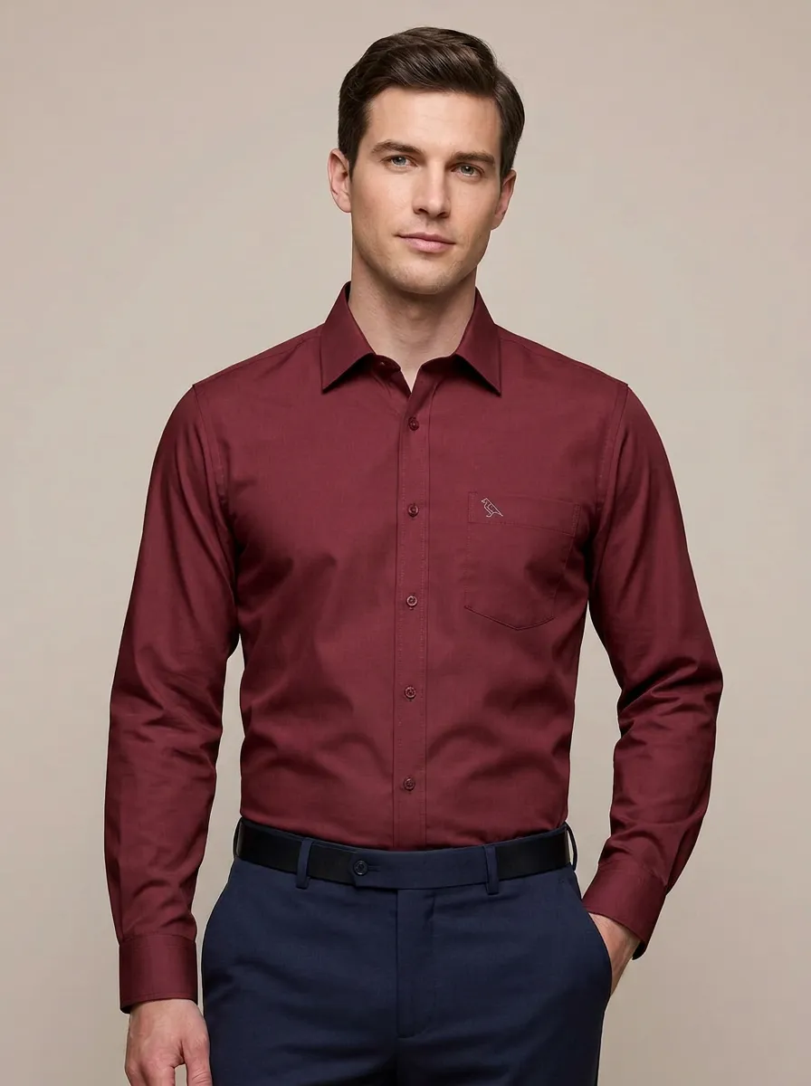Men's Non-Iron Cotton Bird Embroidered Long Sleeve Shirt