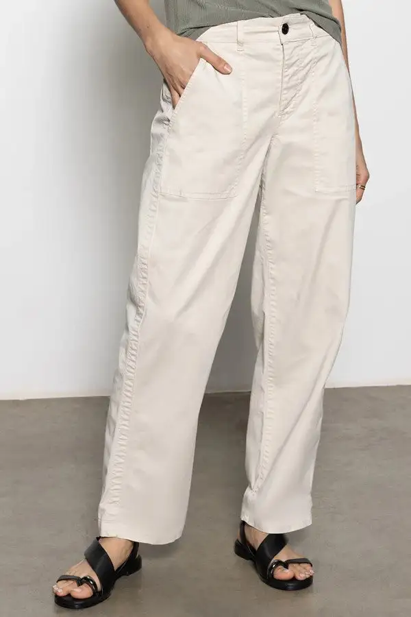 Women's White High Waist Chino Wide Leg Pants