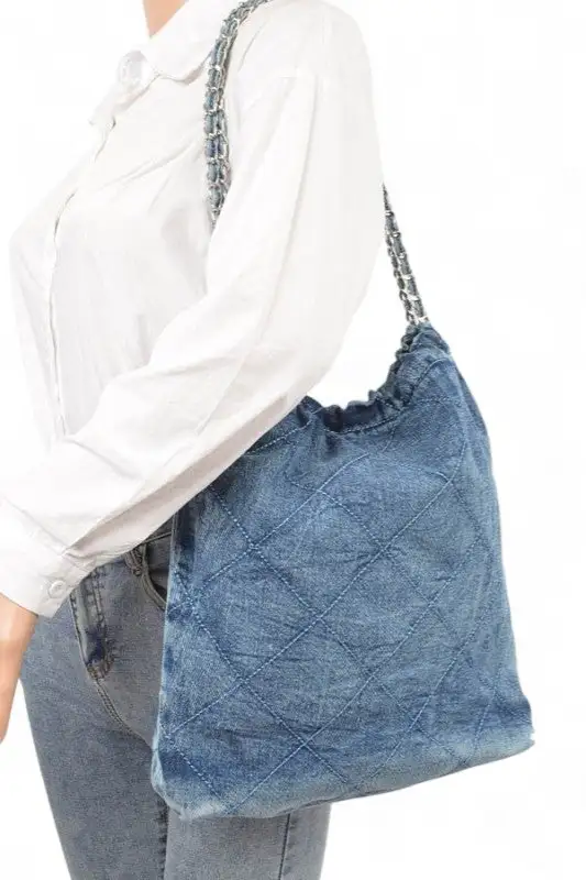 Denim Quilted Shoulder Bag