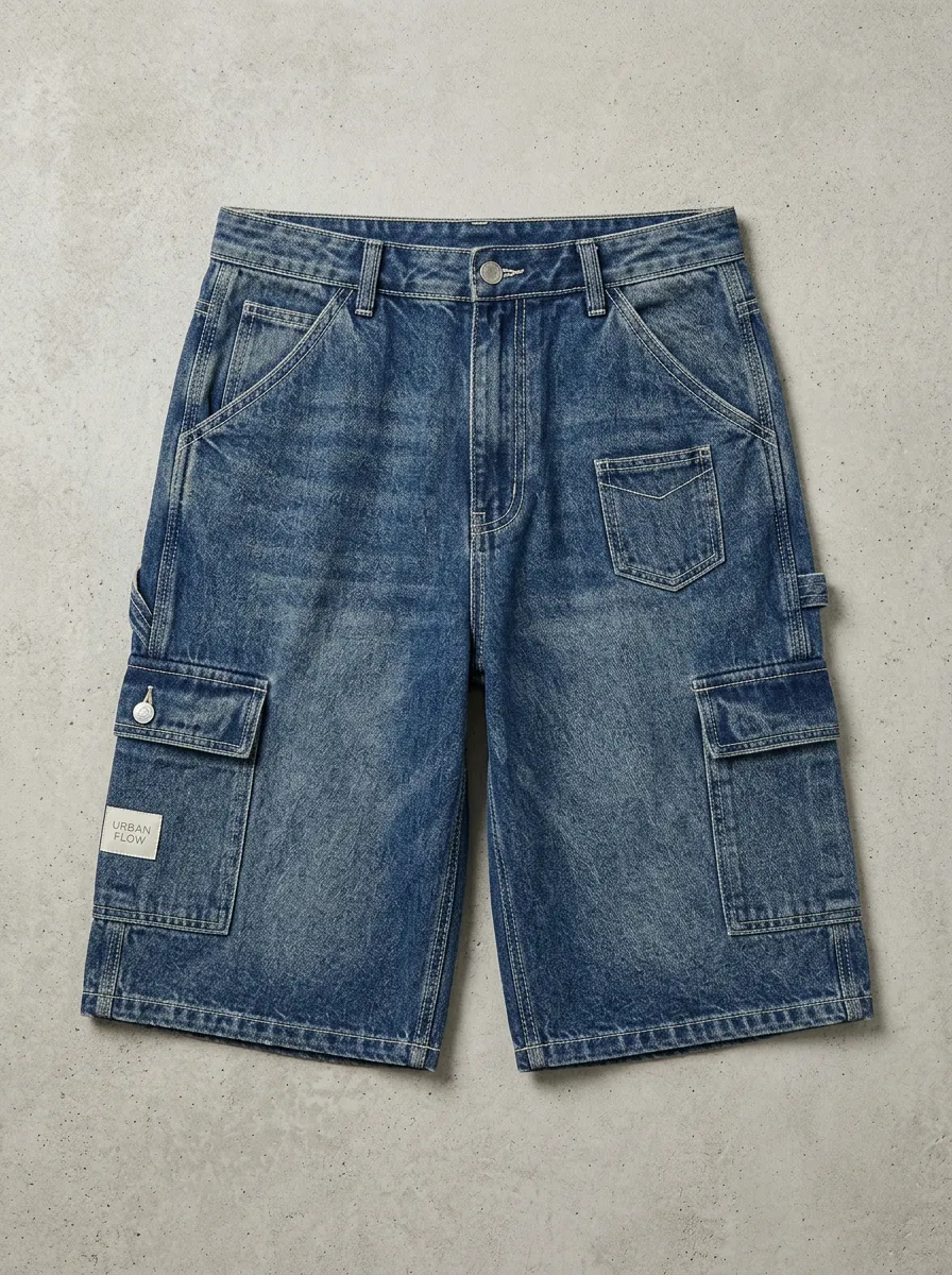 Cargo Denim Acid-Wash Men's Cargo Shorts