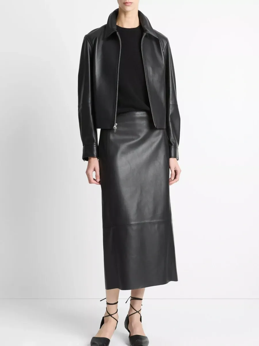 Zip-Up Collared Leather Jacket