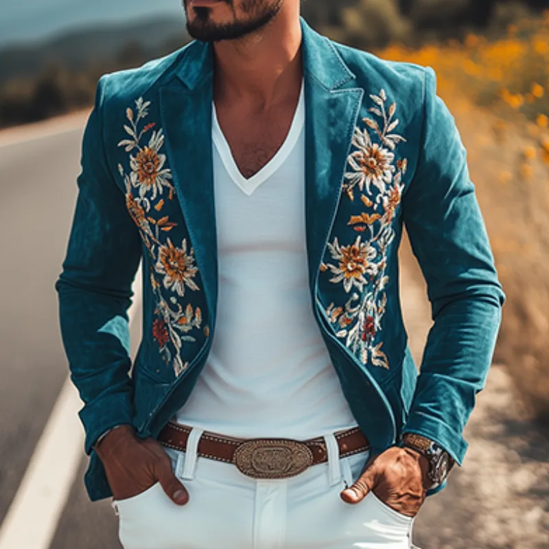 Embroidered Tailored Suede Blazer