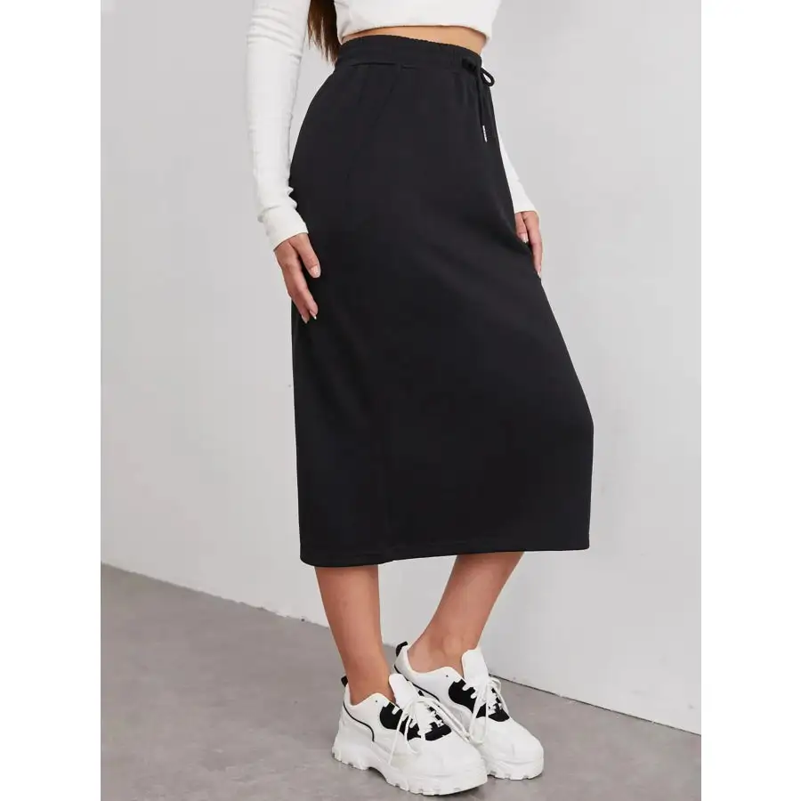 Slit Drawstring Midi Skirt