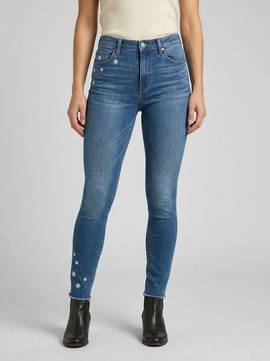 Women's Canyon Floral Daisy Embroidered Printed Slim Jeans