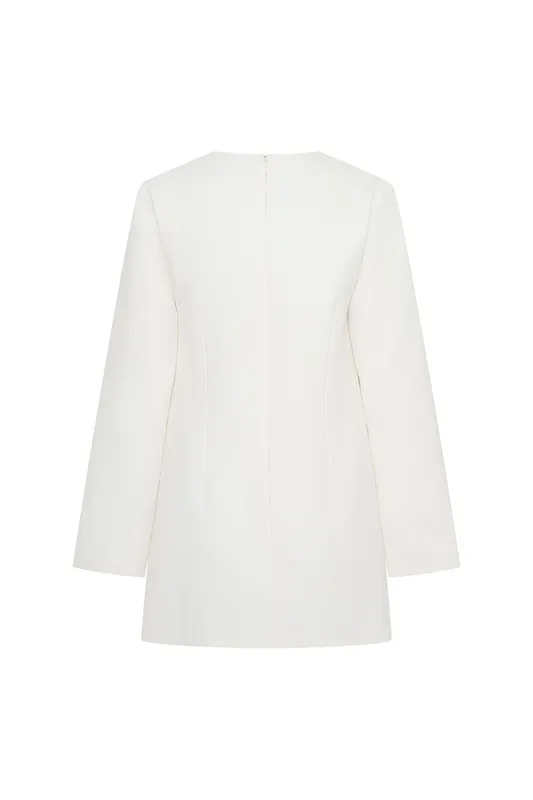 White Tailored Long-Sleeve Mini Dress