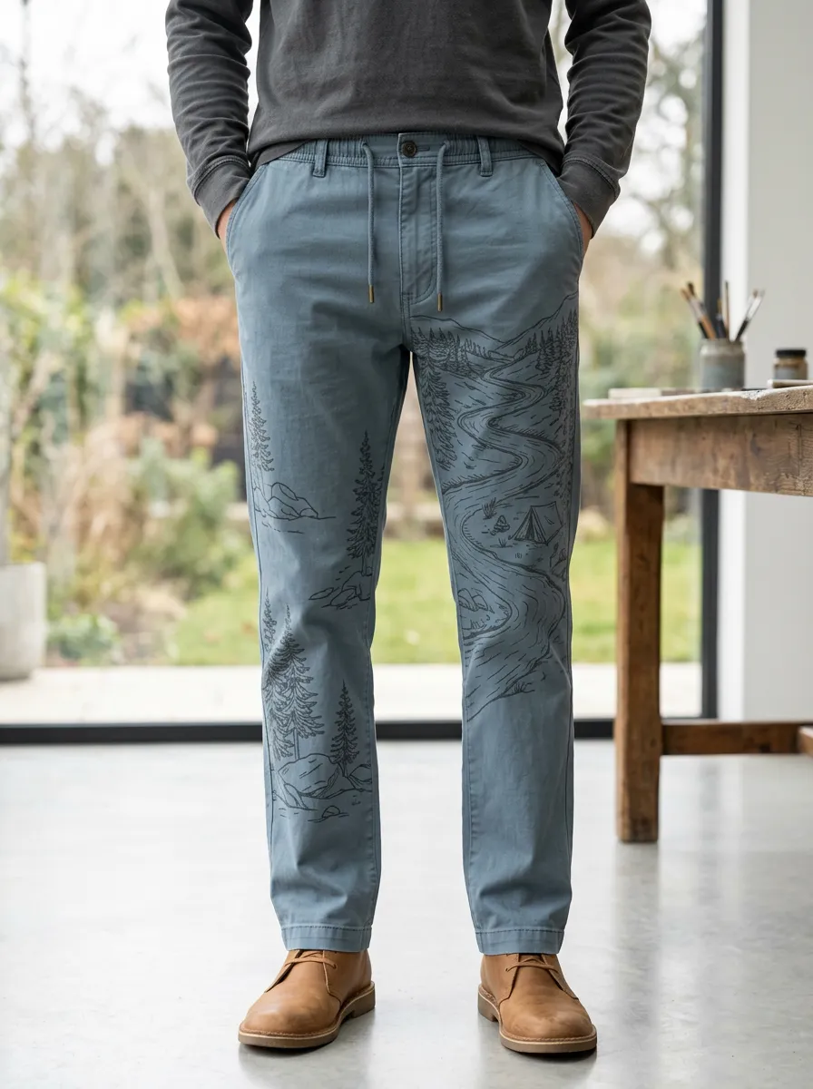 Men's Outdoor Camping Nature Forest Landscape Printed Pants