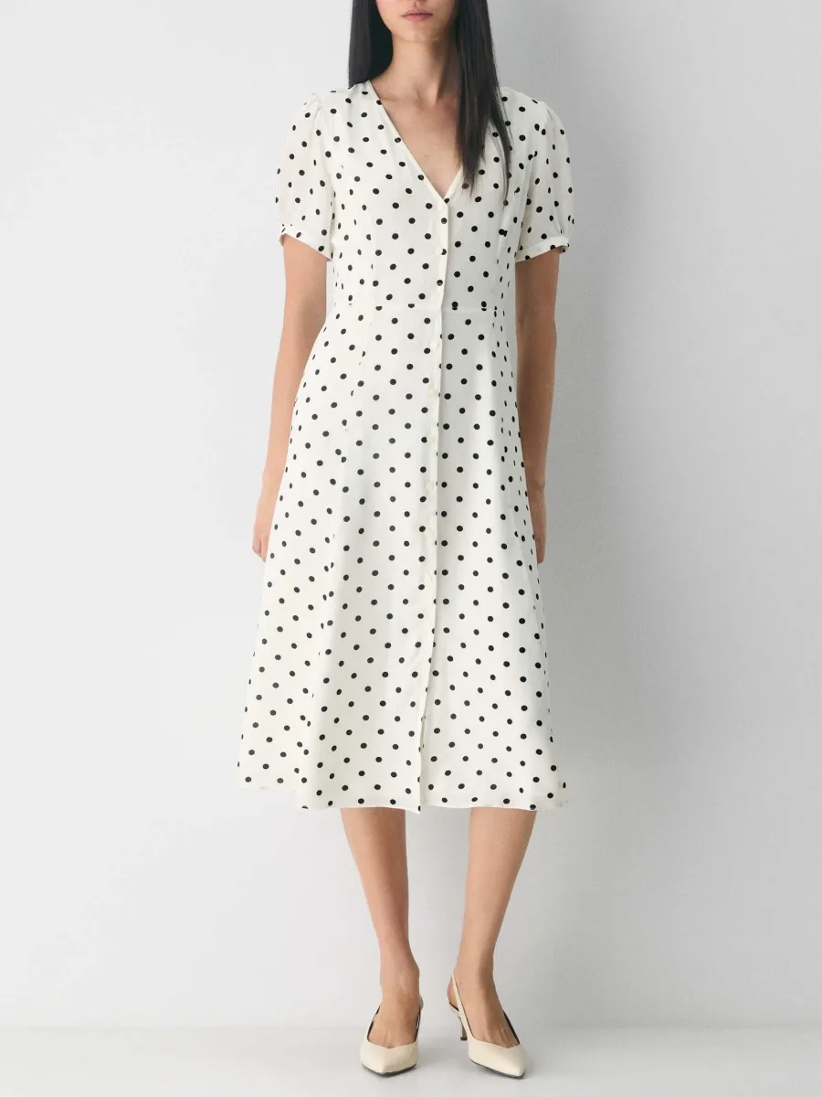 Polka Dot Midi V-Neck Dress
