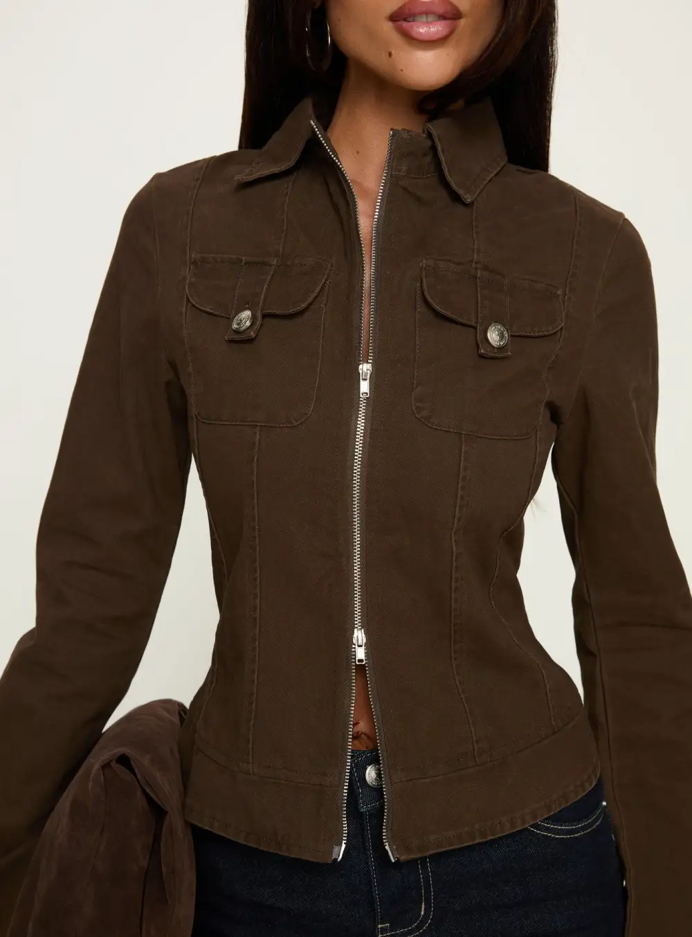 Women’s Denim Collared Zip Jacket