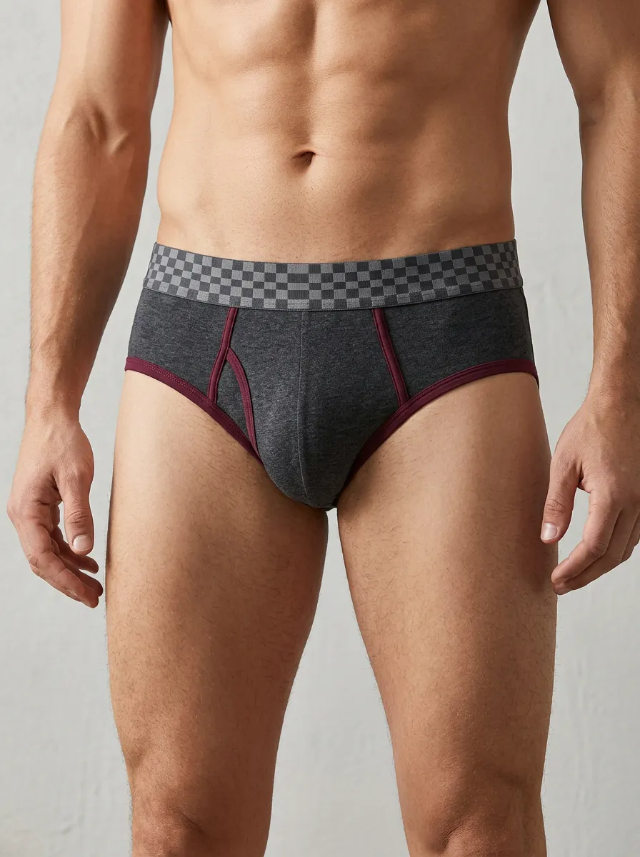 Men's Checkered Waistband Contrast Trim Boxer Briefs