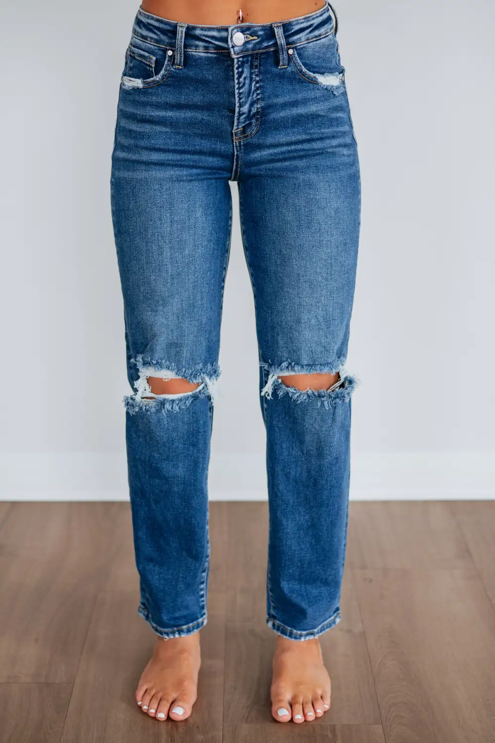 Women's High Rise Distressed Fading Whiskering Jeans