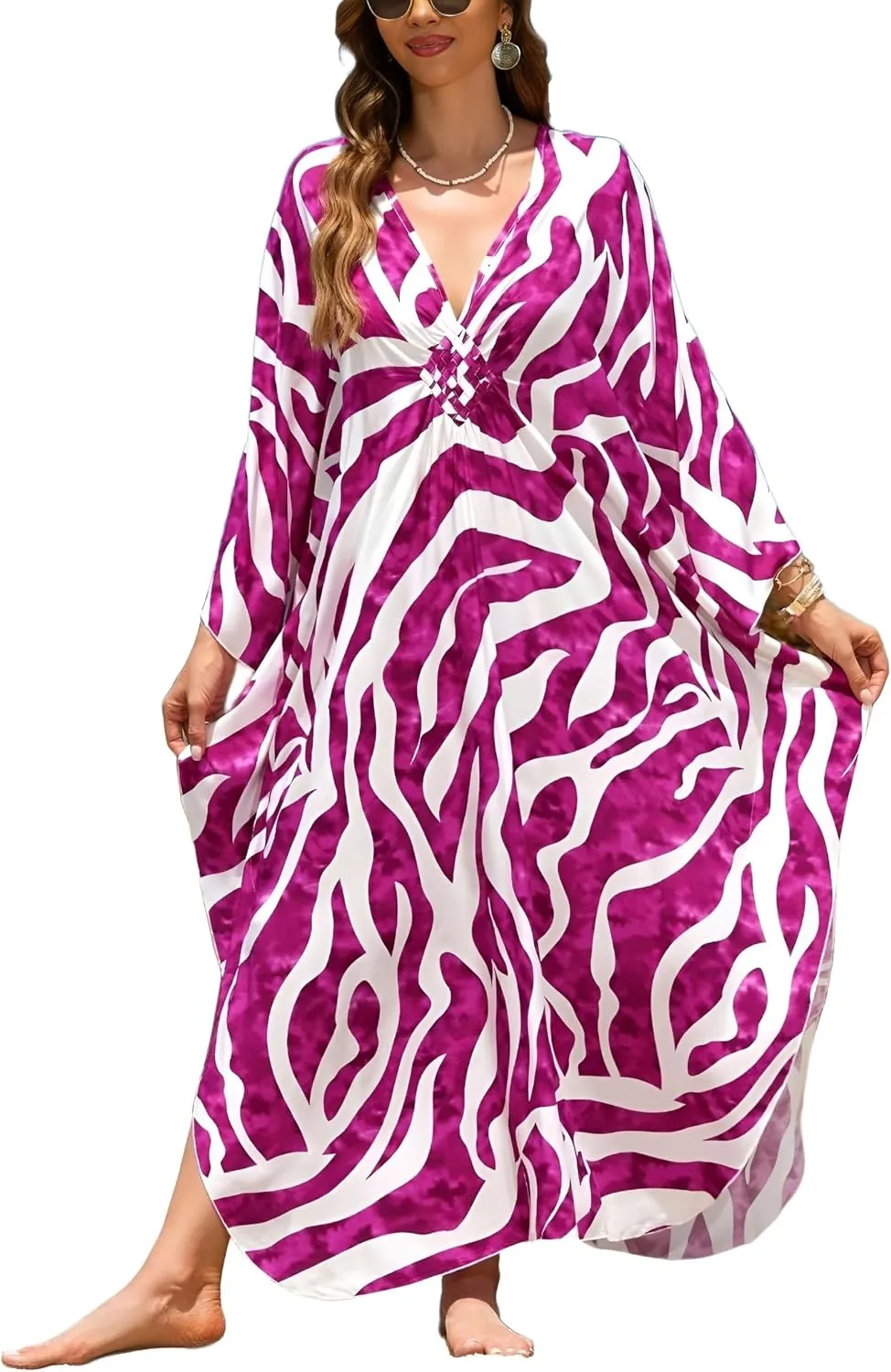 IMAGEKOPE Kaftan Dresses for Women Plus Size V-Neck Moo Moos Batwing Kaftan Beach Dress Bathing Suit Cover-Up Loungewear
