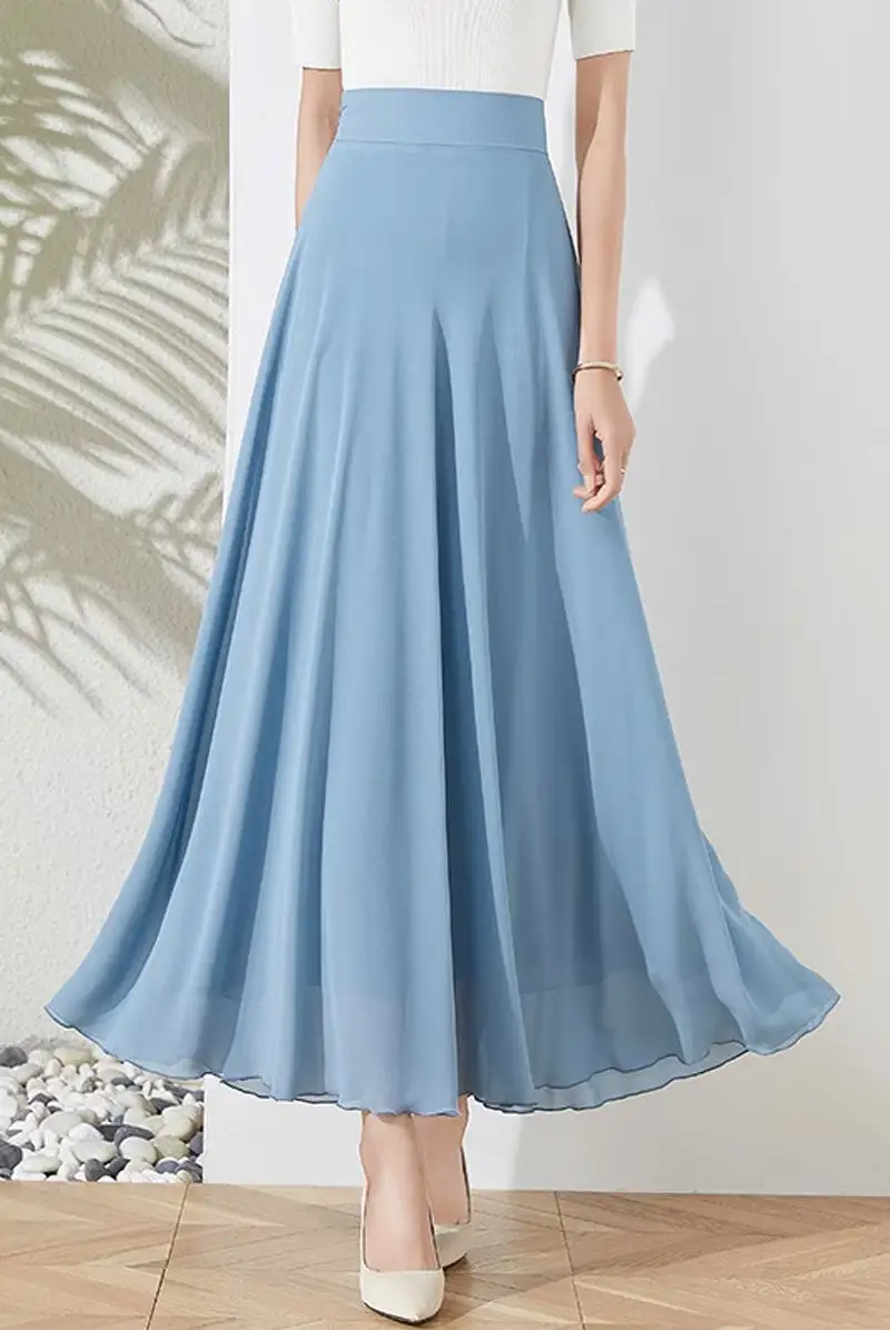 Chiffon A Line High Waist Midi Skirt