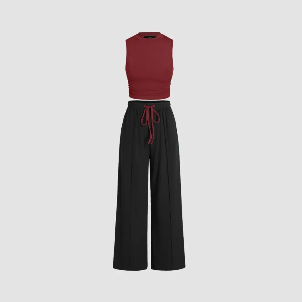 Women's Casual Tank Top & Elastic Waist Pants Set