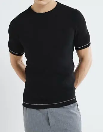 Men's Black Slim Fit Checkerboard T-Shirt