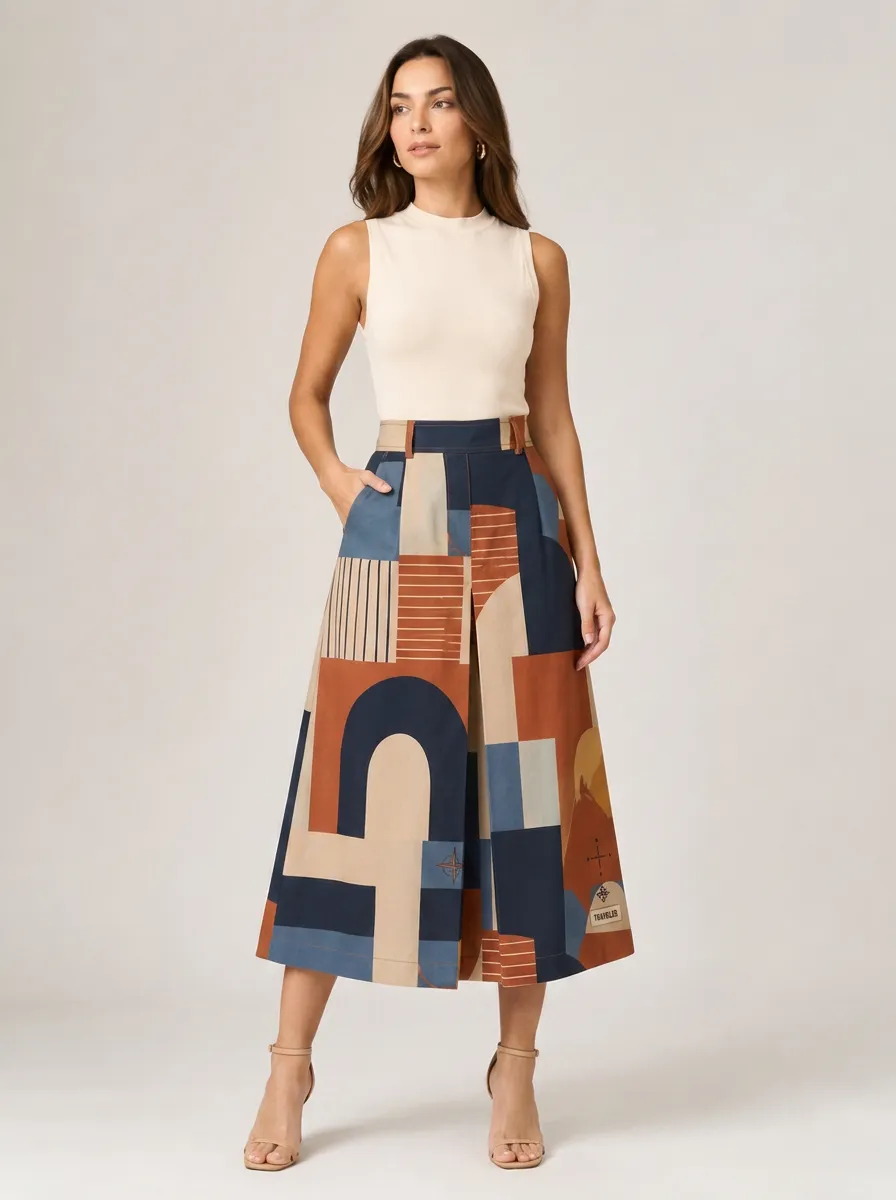 Women's Abstract Geometric Pattern Printed Culottes