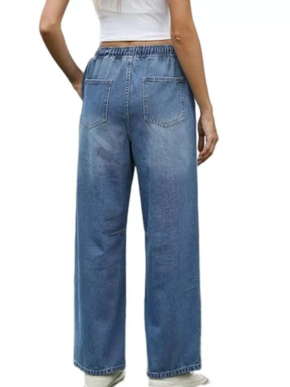 Classic Elastic Waist Wide Leg Jeans