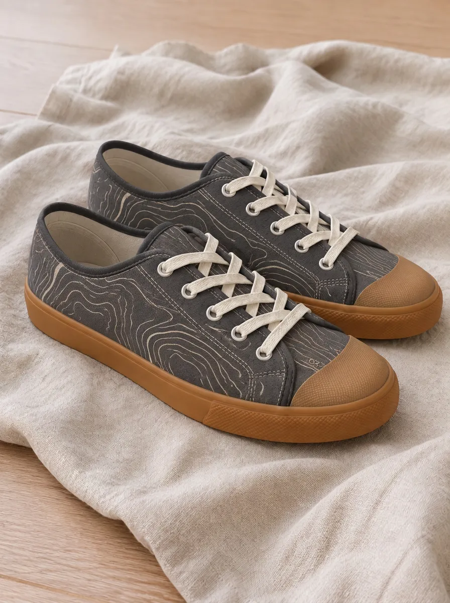 Men's Retro Outdoor Hiking Topographic Map Patterned Canvas Shoes