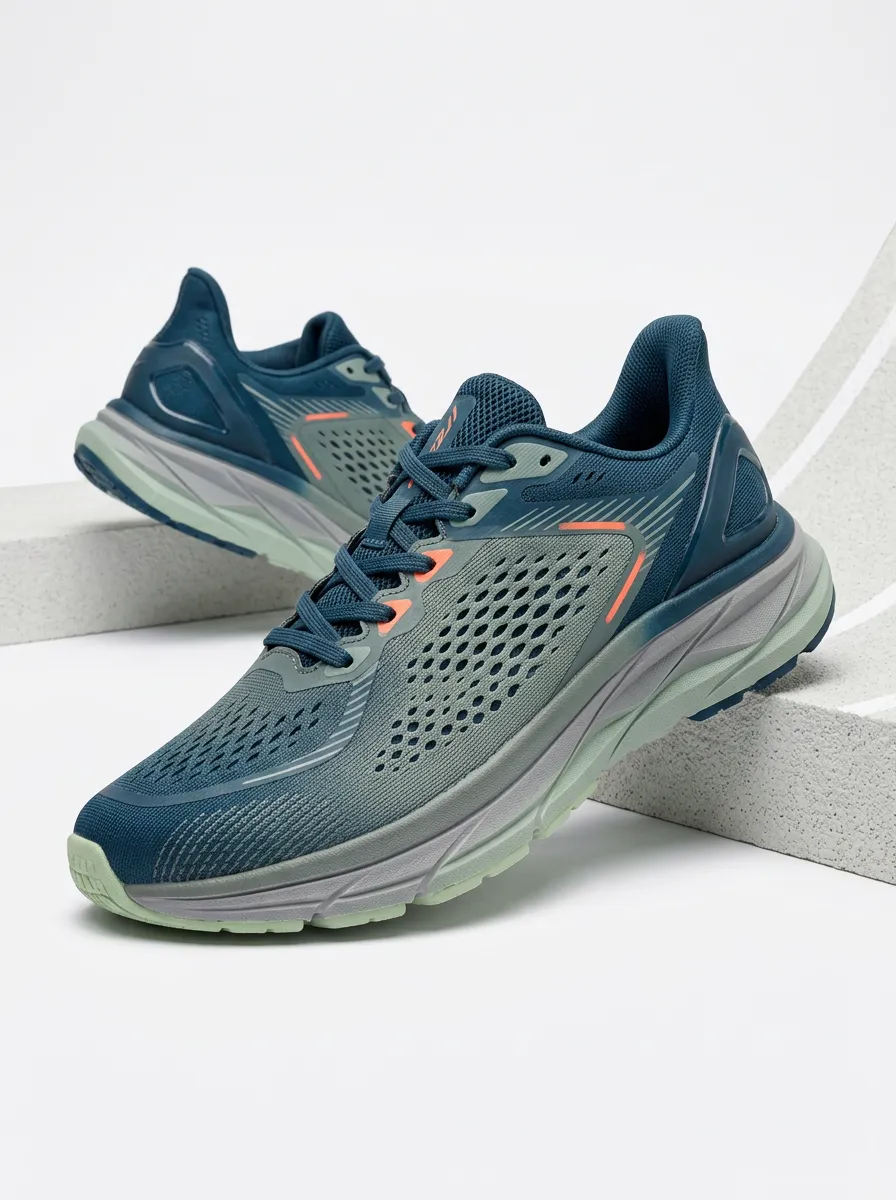 Men's Blue Grey Mesh Breathable Athletic Running Shoes