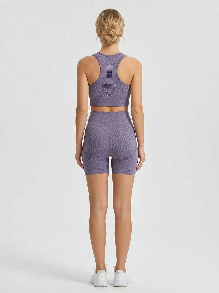Dynamic Ribbed Texture Seamless Design Essential Women's Tank Top And Sports Shorts Set