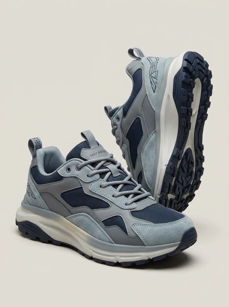 Casual Detail Suede-Panel Mesh-Panel Casual Sneakers