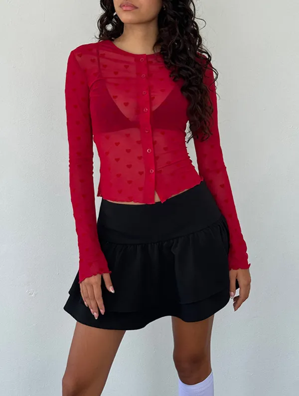 Shirt In Red Heart Flocked Mesh