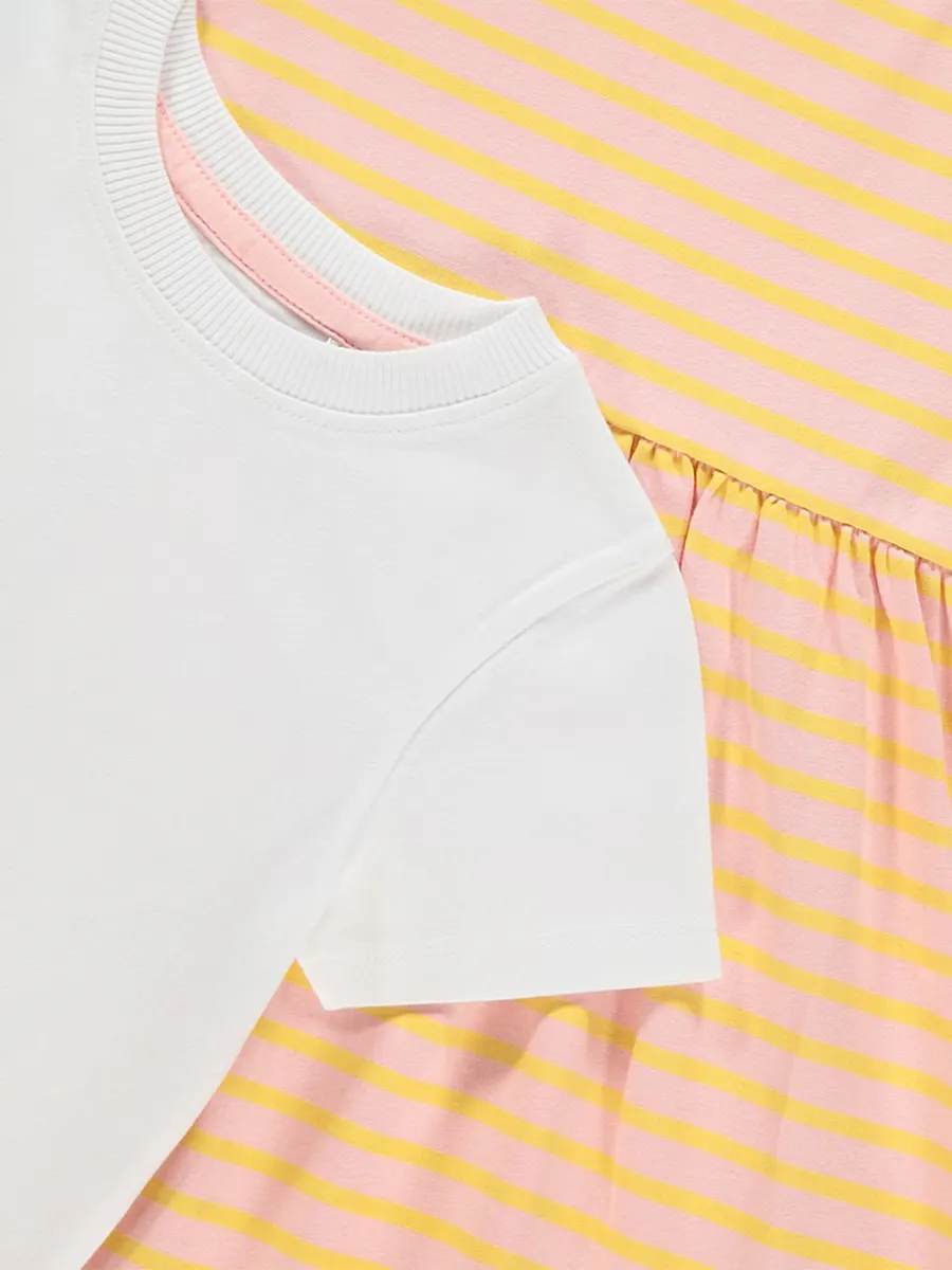 Peach Striped Jersey Dress and T-shirt Outfit