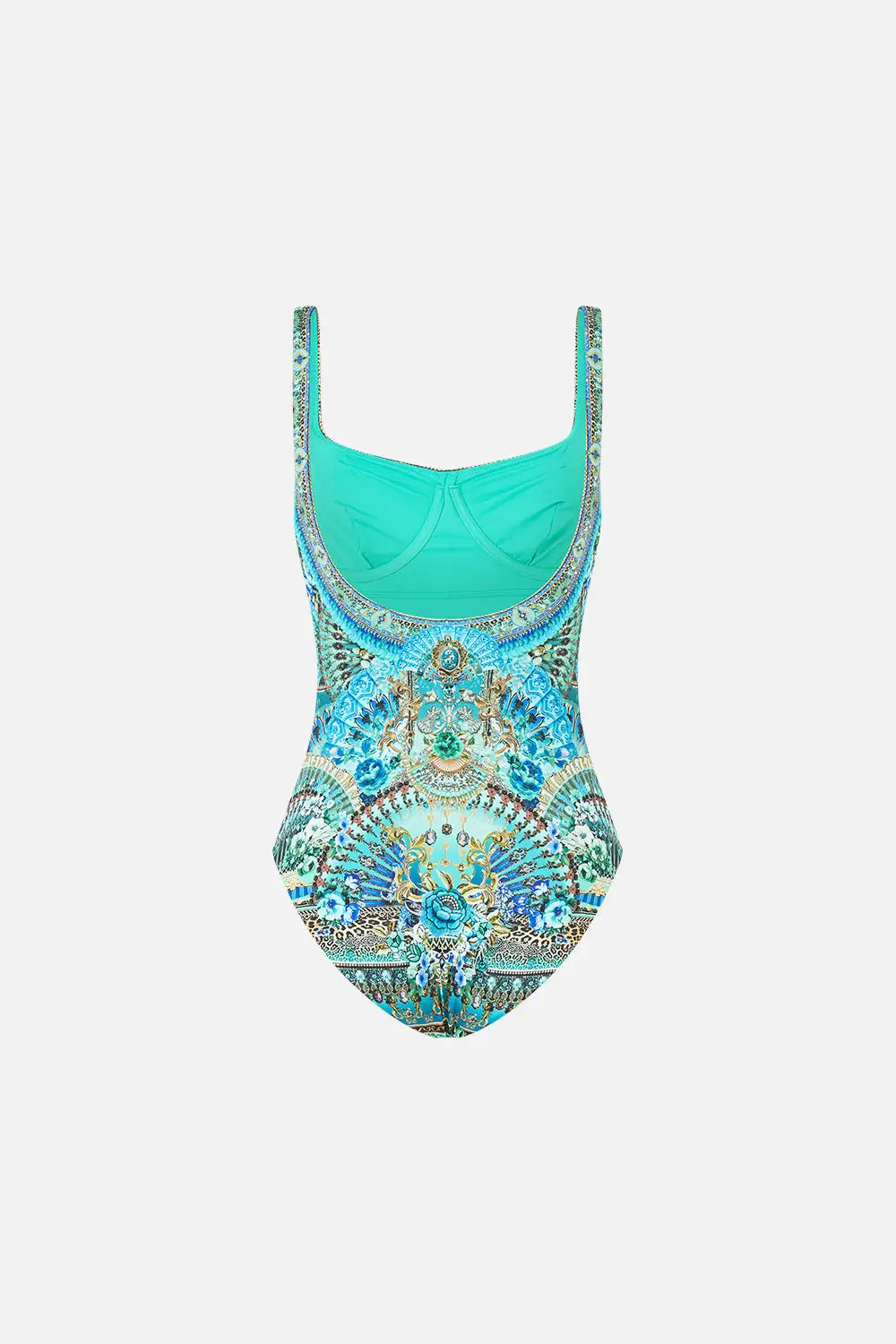 Underwire Square Neck One-Piece Swimsuit with Scoop Back