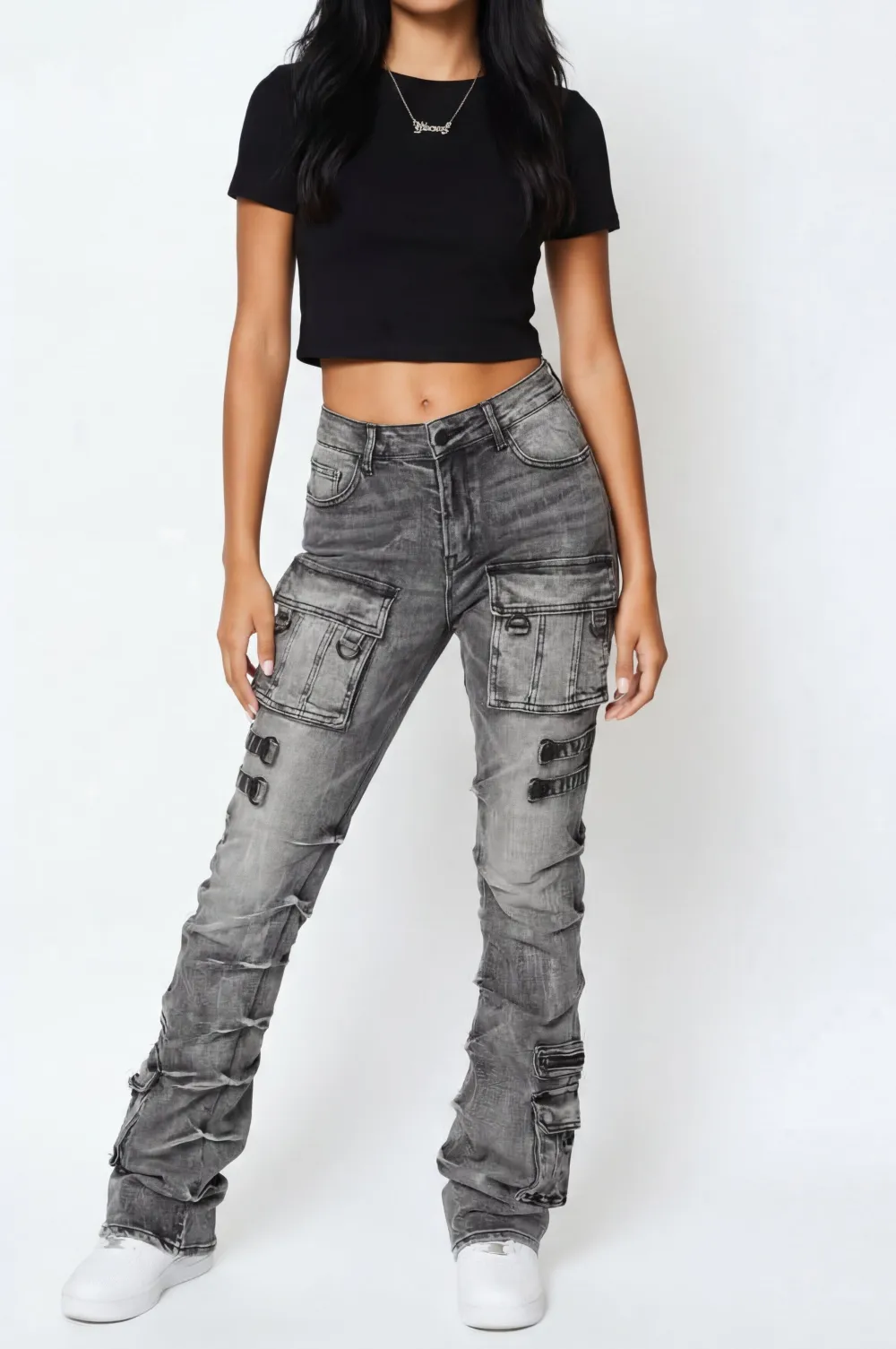 High-Rise Stacked Cargo Jeans