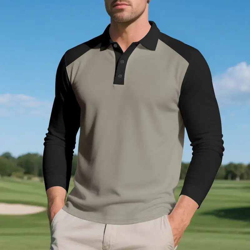 Button Placket Raglan Sleeve Long Sleeve Athletic Polo Shirt