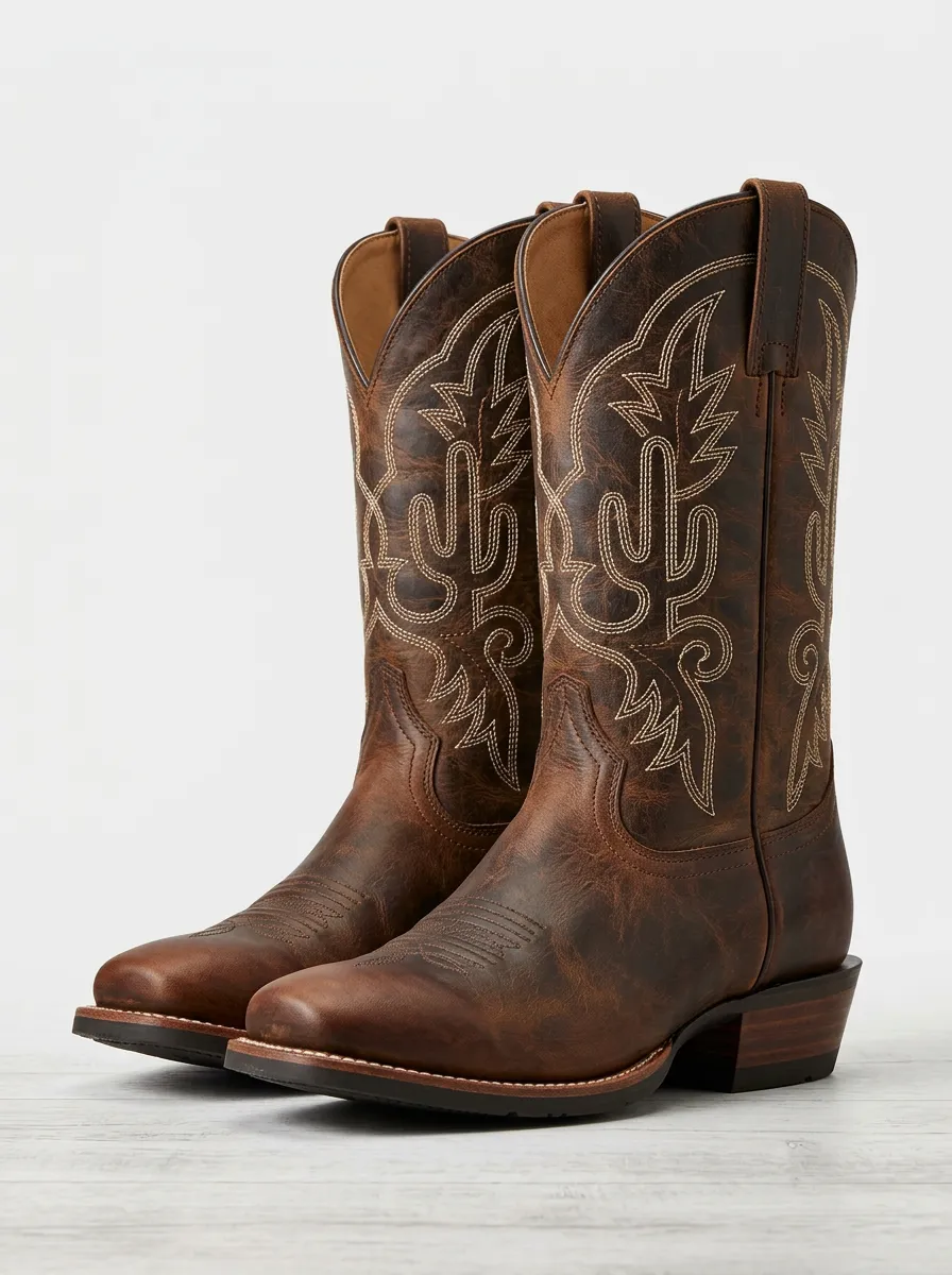 Unisex Western Cowboy Cactus Embroidered Cowboy Boots