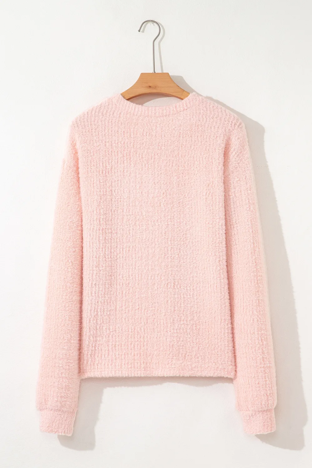 Light Pink Fuzzy Ribbed Texture Top