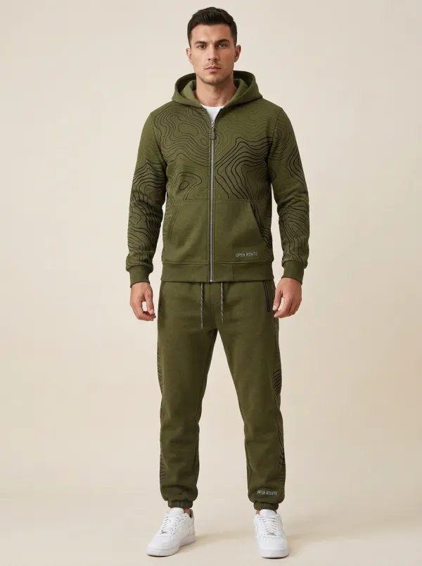 Men's Casual Outdoor Adventure Topographic Print Jogger Set