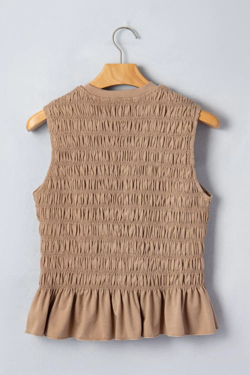 Round-Neck Slim Ruffle Shirred Tank Top