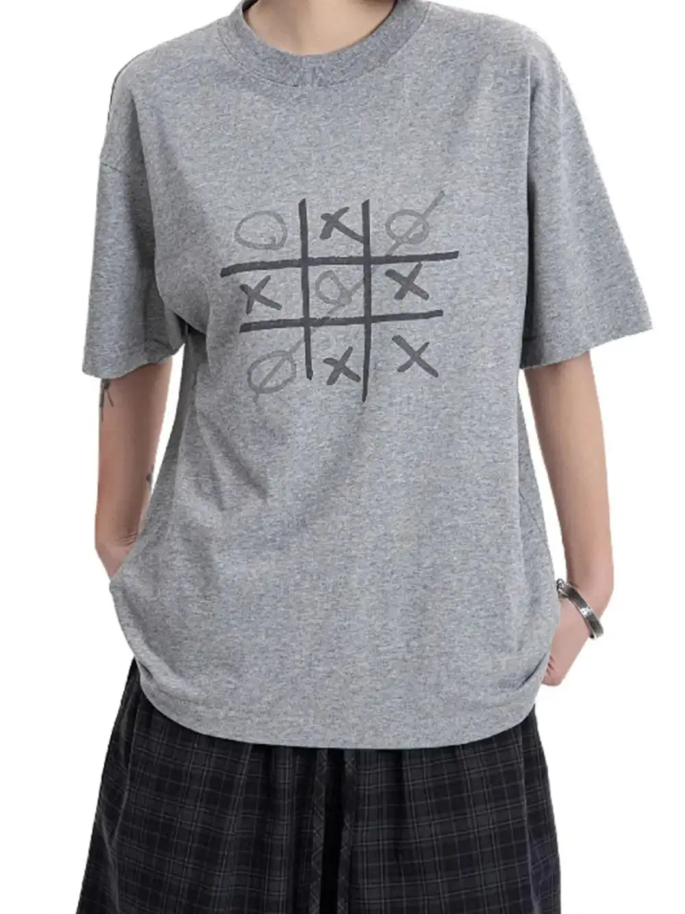 Tic-Tac-Toe Graphic Round-Neck T-Shirt