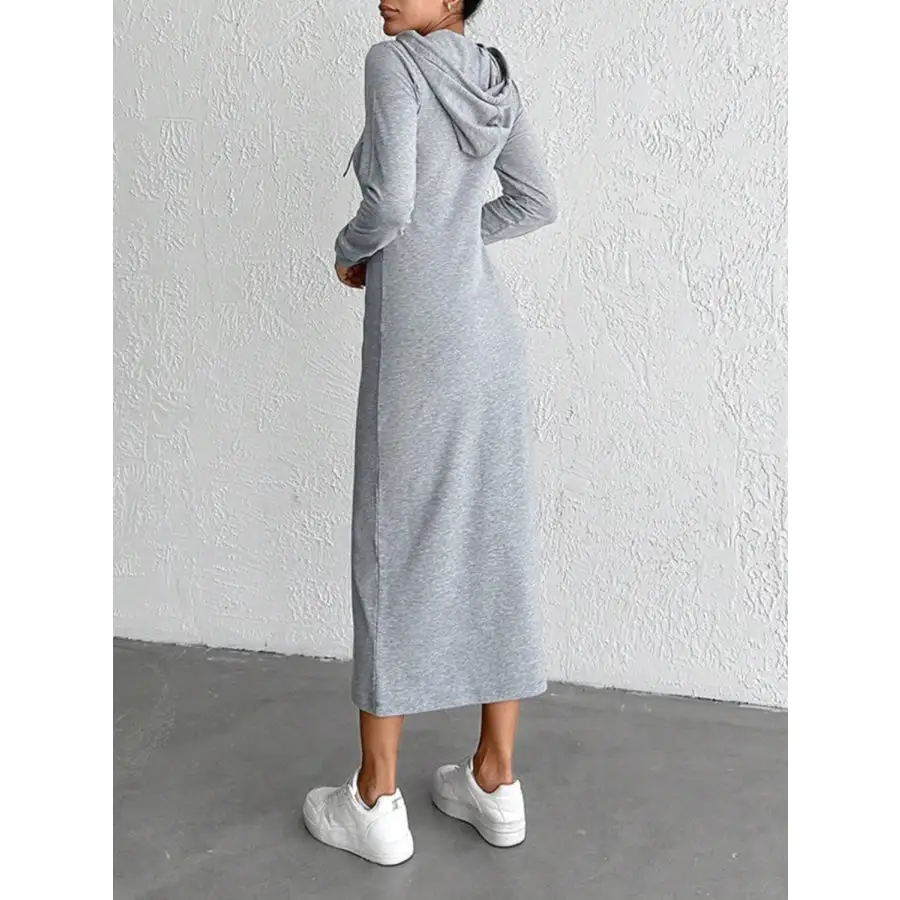 Drawstring Long Sleeve Hooded Midi Dress
